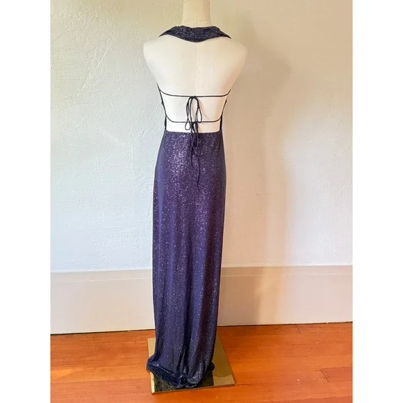 Lucy In The Sky Maxi Dress Halter Neck Sparkly Evening Party Navy Size M - Picture 9 of 10